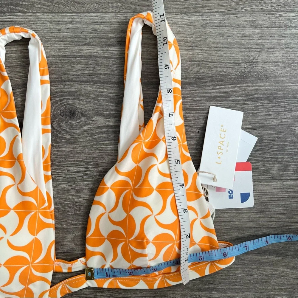 L*SPACE Avery Bikini Top Large Orange White Wrap Around Swimwear Retro 70s Boho